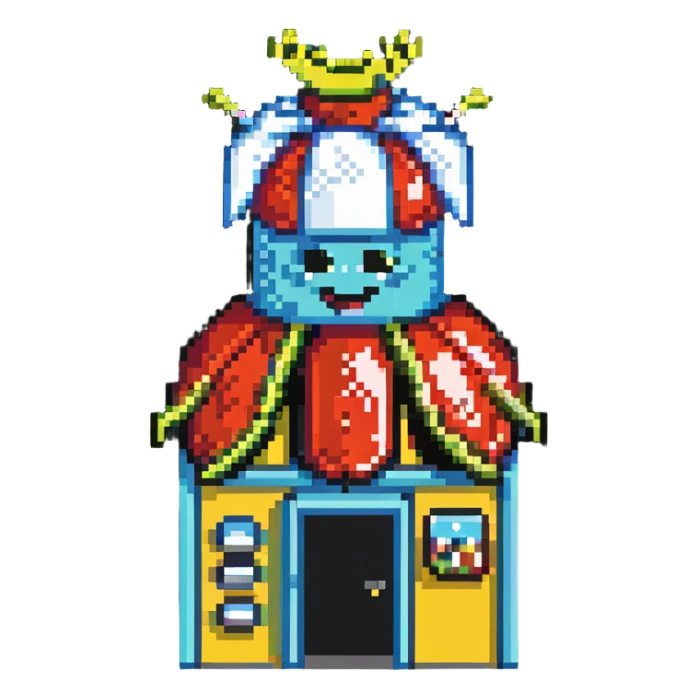 Krusty Krab restaurant from SpongeBob, anchor-shaped fast food building sticker