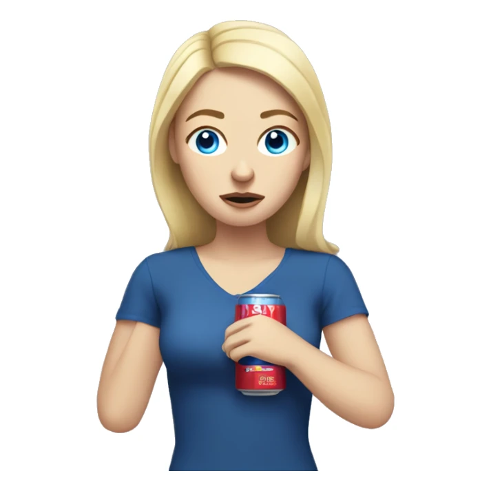 Upset blonde white girl with blue eyes holding a redbull sticker
