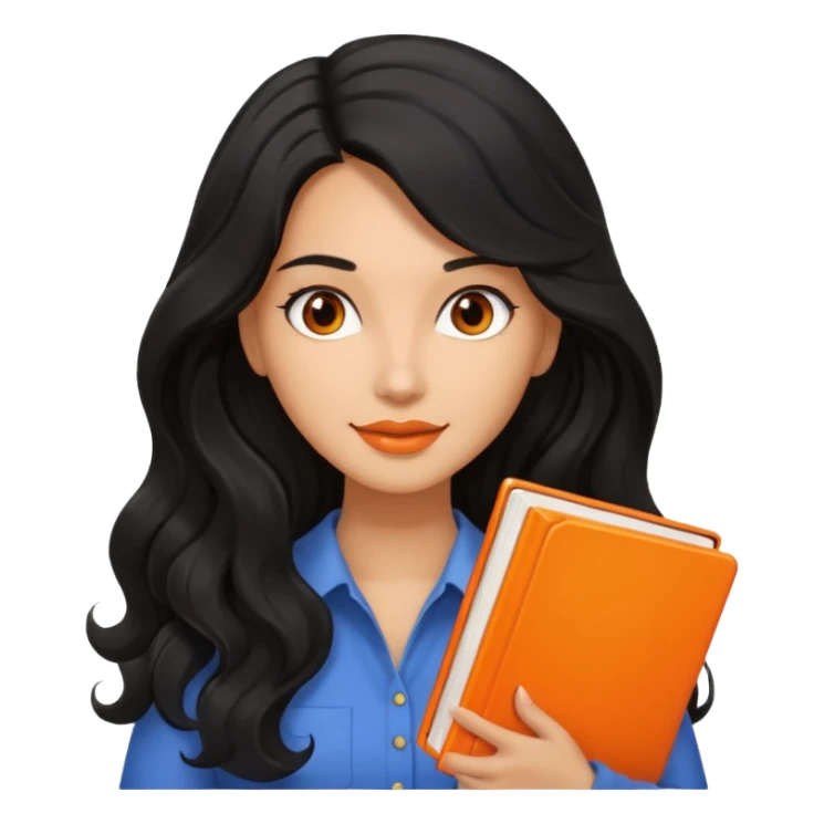 Long Hair Women with orrange Book, Black wavy hair sticker