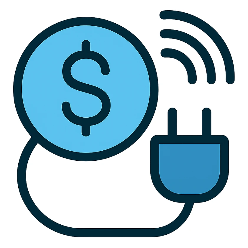 Pay-as-you-connect icon, modern, shades of blue sticker