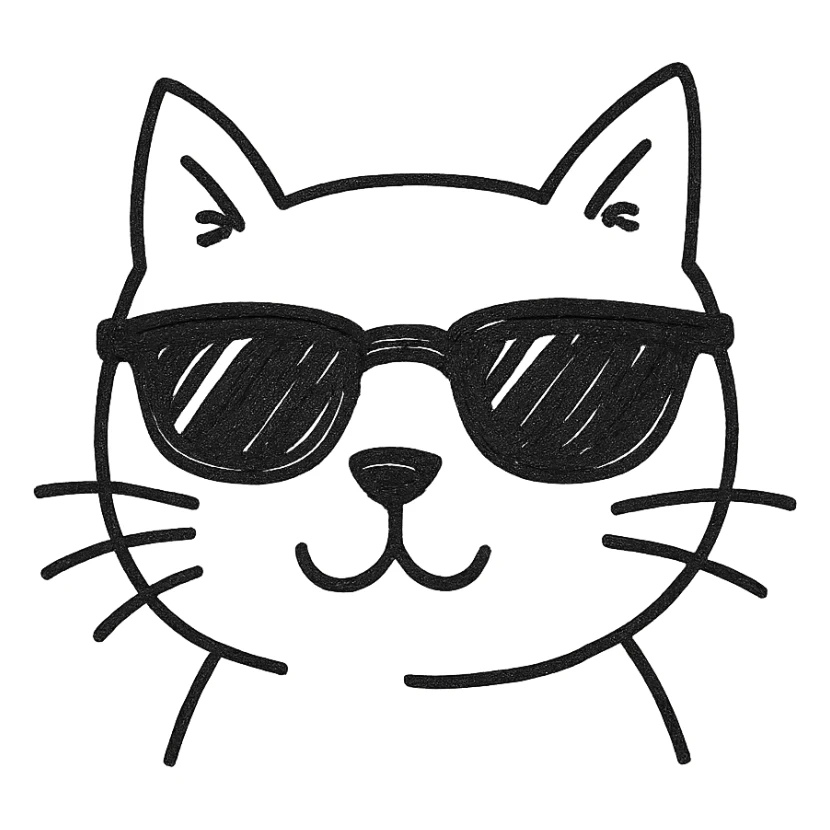 cat wearing sunglasses hand drawn outlined icon sticker