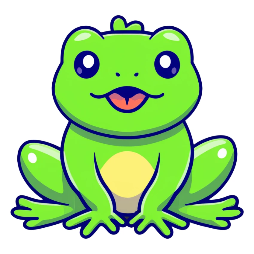 Green frog with its tongue sticking out and cross-eyed, silly expression sticker