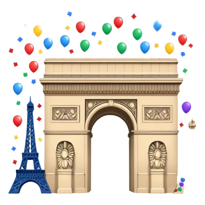 arc de triomphe and eiffel tower emoji with confetti for celebration sticker