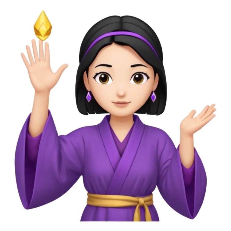 female wizard with black hair in a low bun with both hands palm up sticker