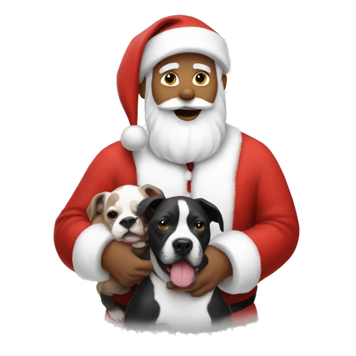 Santa clause holding a black and white pit bull puppy sticker