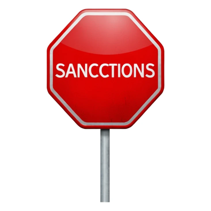 red, road sign, hexagonal, with the inscription SANCTIONS sticker