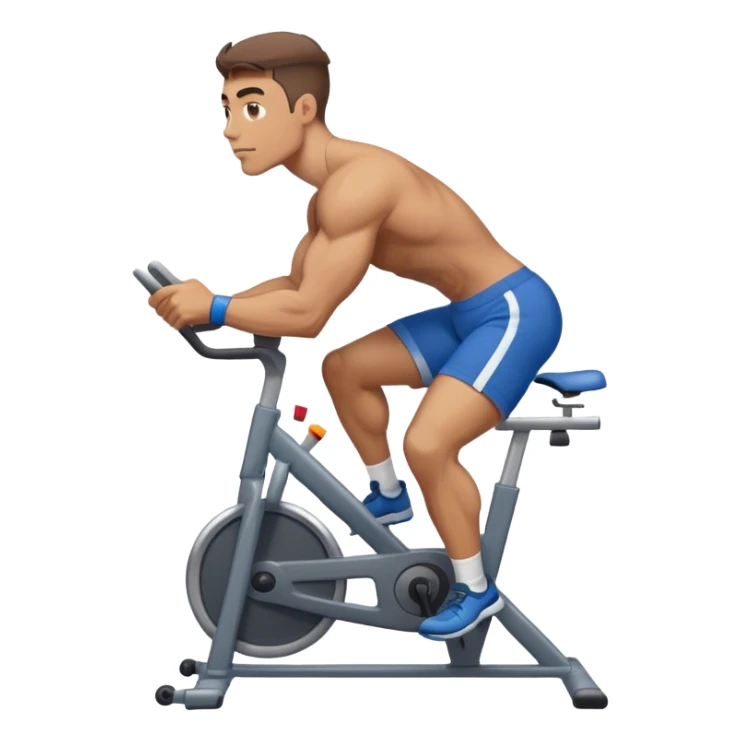 buff guy blue shorts grey stationary bike sticker
