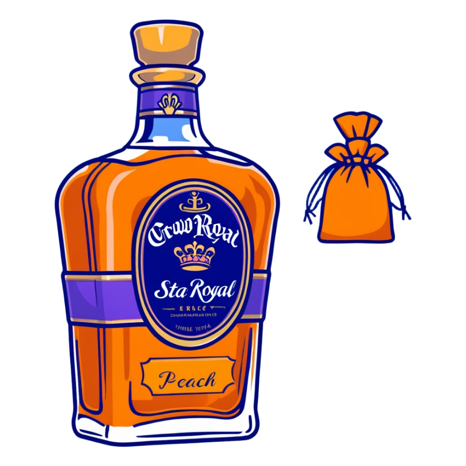 Crown Royal Peach whisky bottle with orange bag sticker