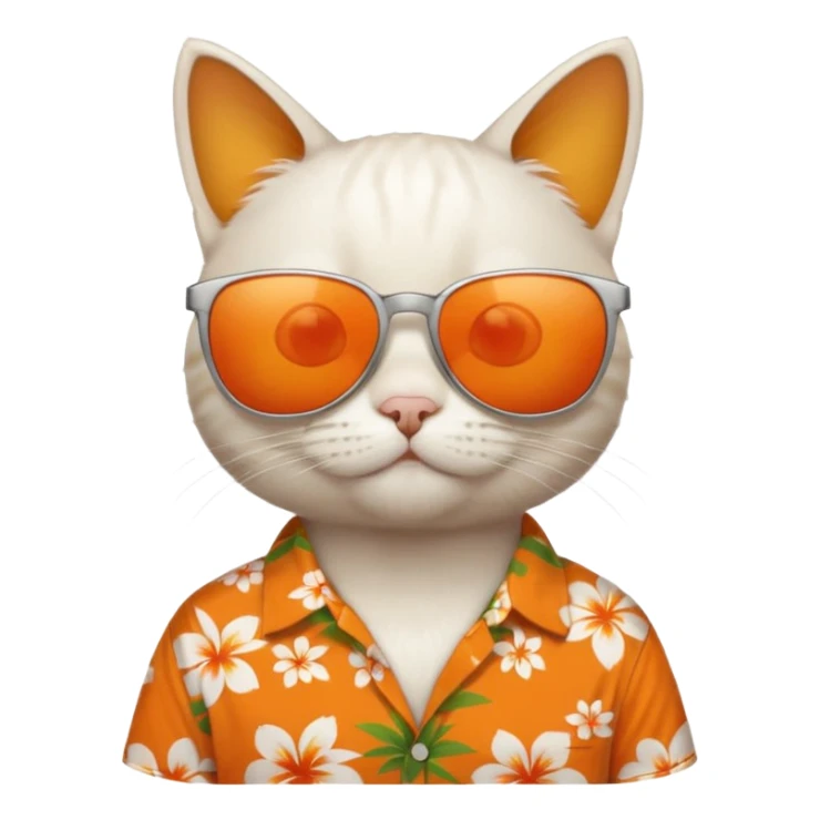 white Cat – relaxed with sunglasses and orange aloha shirt sticker