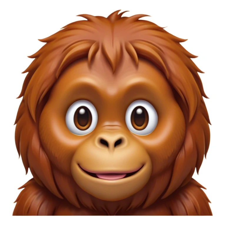 Cinematic Cute Orangutan Portrait Emoji, Head tilted playfully and inquisitively, with a gentle, expressive face accented by soft, flowing fur and round, sparkling eyes brimming with warmth, Simplified yet irresistibly adorable features, highly detailed, glowing with a warm, friendly glow, high shine, affectionate and lively, stylized with a touch of jungle whimsy, bright and endearing, soft glowing outline, capturing the essence of a mischievous yet loving orangutan that seems as if it could swing out of the screen into your arms! sticker