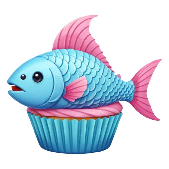 the flat side view of a fictional cup cake fish (fish with cup cake body, NOT a fish on a cupcake) sticker