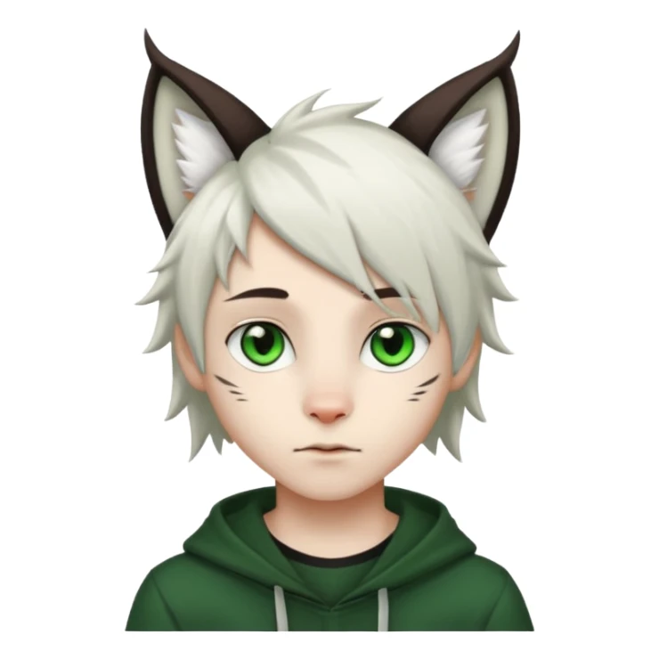 White cute boy with dark brown emo-style hair and white lynx ears sticker