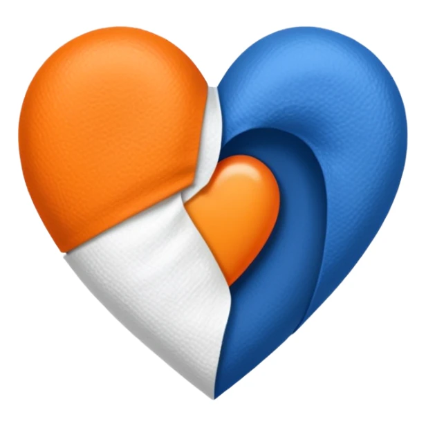 Half dark blue half orange heart split vertically, a white gauze bandage wrapped around the entire heart sticker
