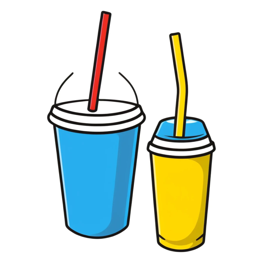 napkins, soda straws, yellow disposable cup sticker