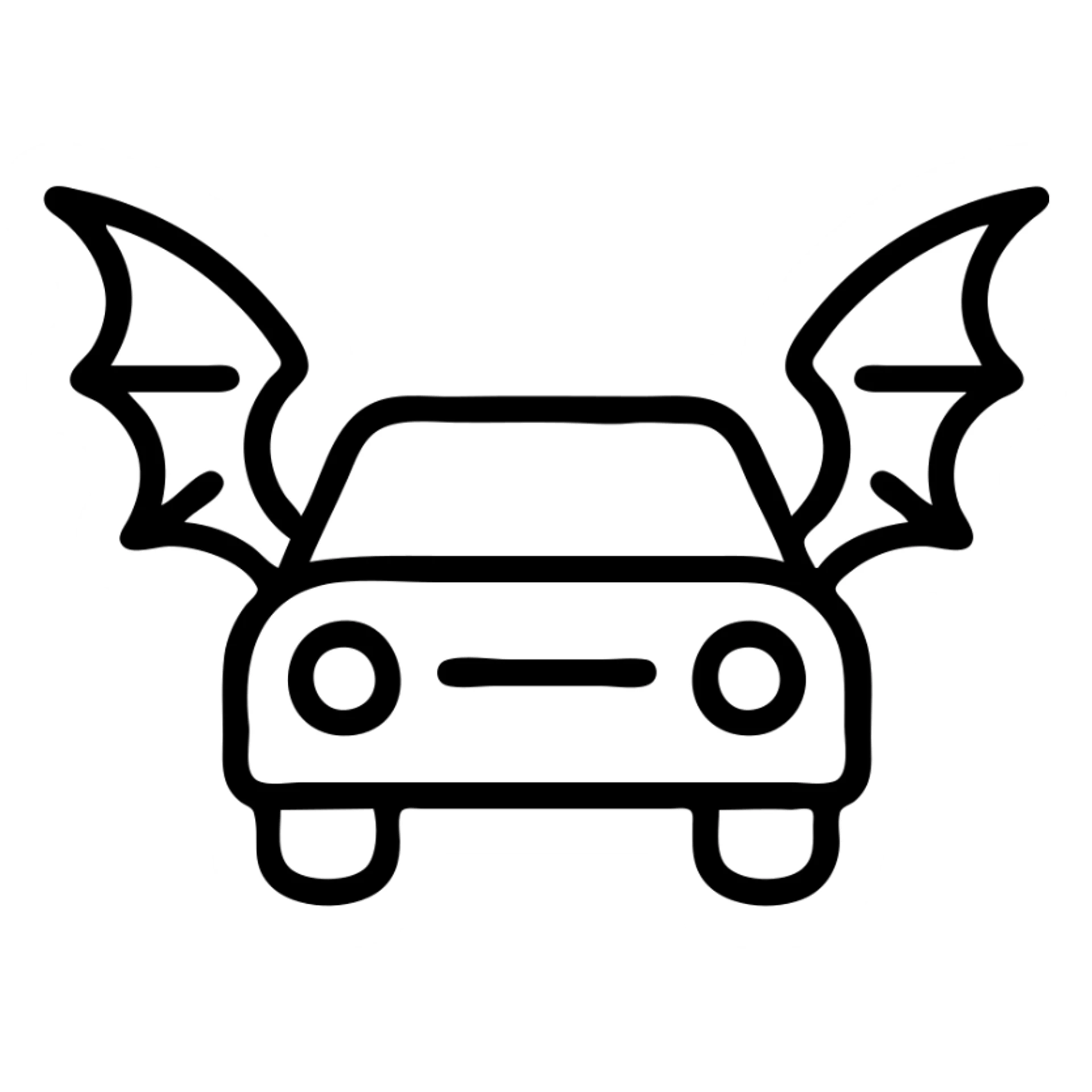 outlined icon of a car with dragon wings or tail sticker