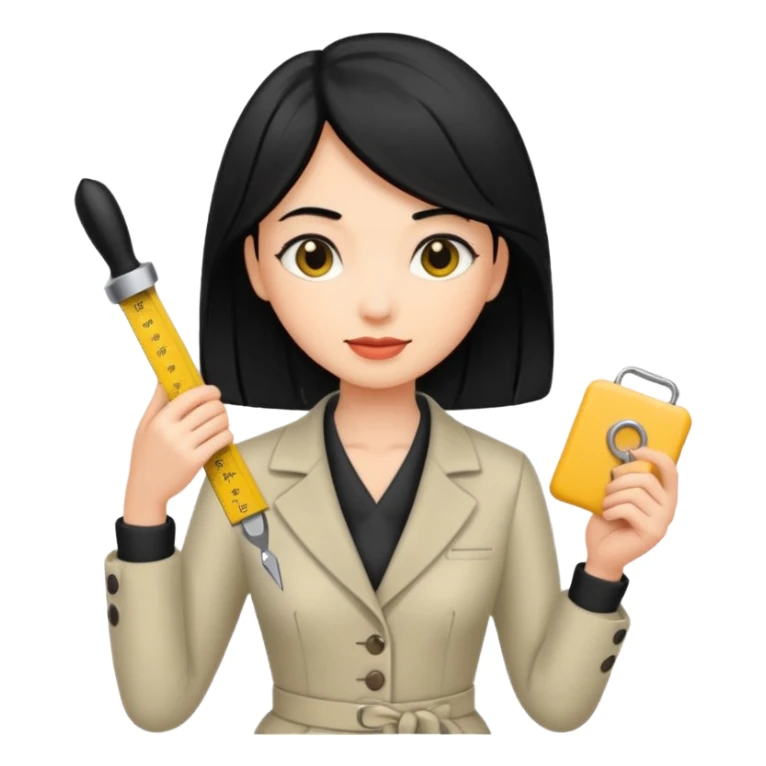 tailor woman holding measure black hair sticker