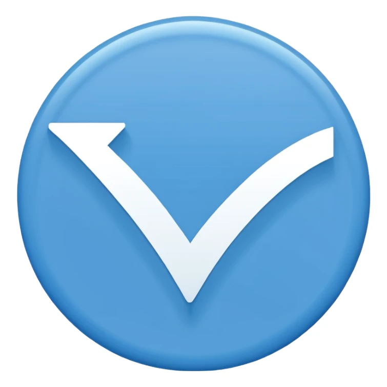 Simple icon, blue circle with a white checkmark in the center, clean white background, flat design, minimal style, clear and sharp, no text, no shadow. sticker