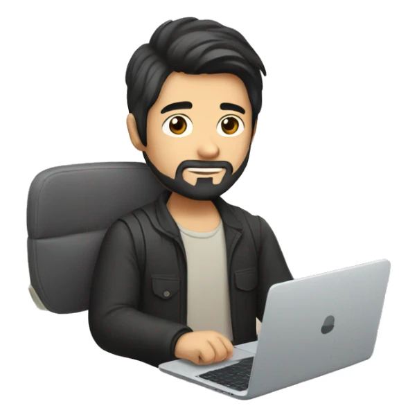 asian guy with dark hair and beard and laptop in hands sticker