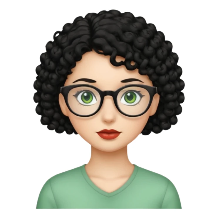 emoji de chica con ojos verdes, pelo chino y gafas sticker