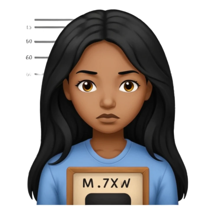 sad black prisoner long haired woman mug shot with bg no cup no mug sticker