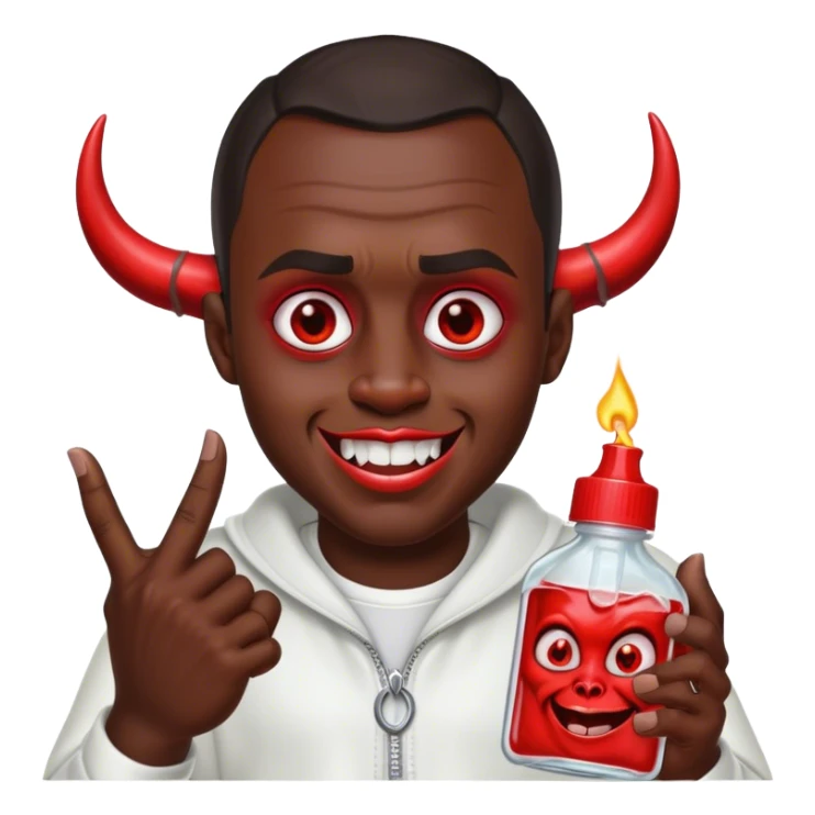 Create me Diddy holding baby oil with an evil grin and devil horns  sticker