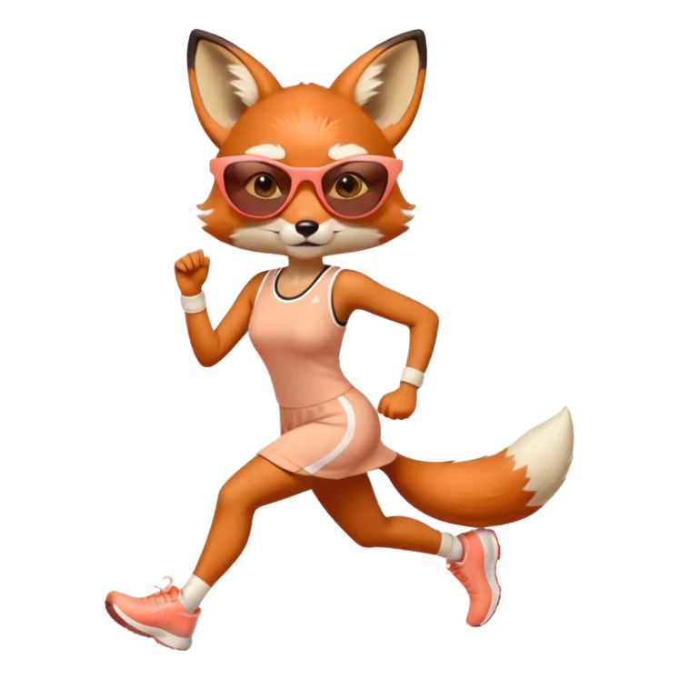 serious anthropomorphised female fox in stylish dress with sunglasses jogging upright sticker