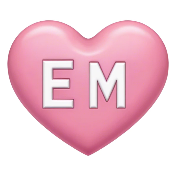 Letters E and M in white placed in a pink heart sticker