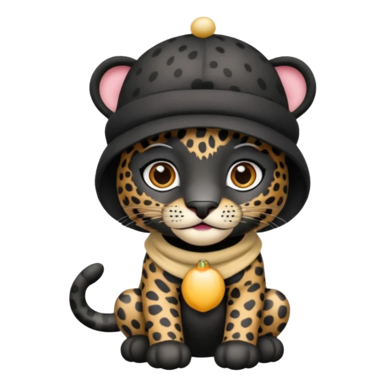 A black jaguar wearing a baby hat sticker