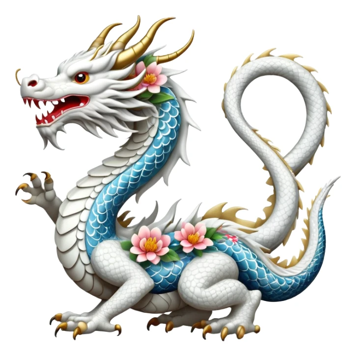 White Chinese dragon with floral pattern on its body  sticker