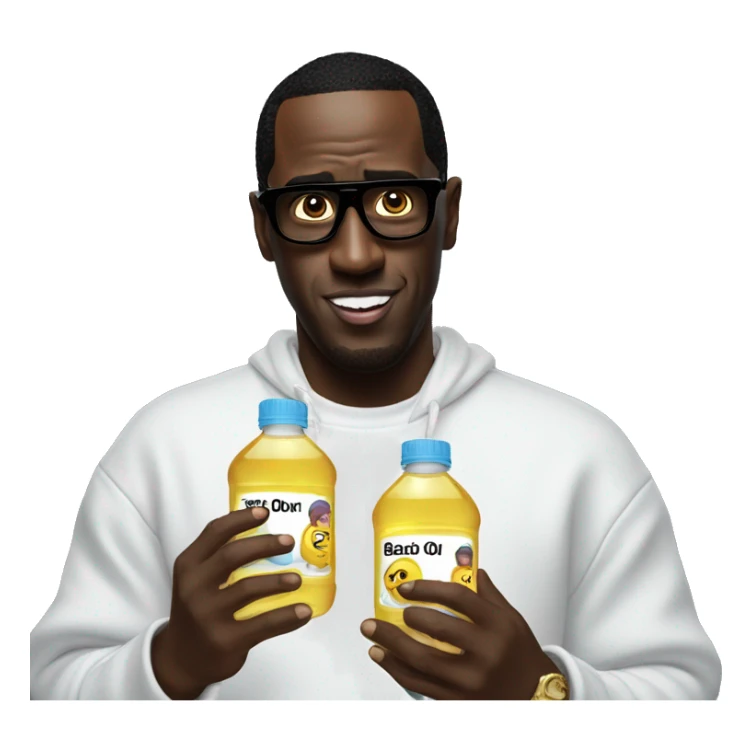 Sean Diddy Combs holding bottles of baby oil sticker