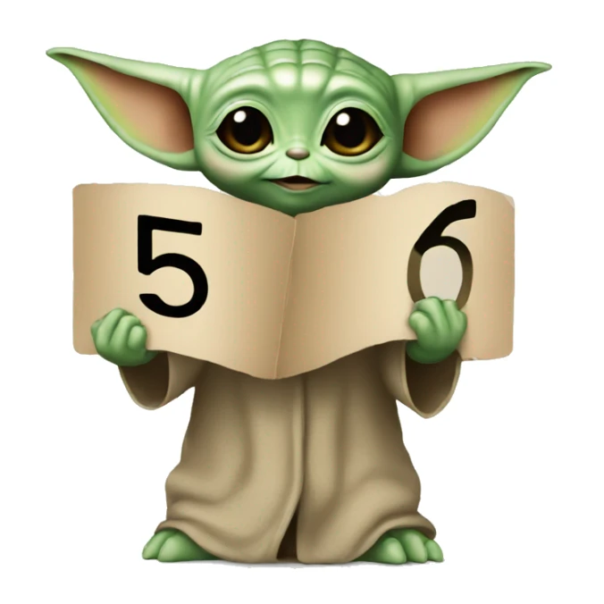 Baby Yoda holding a number 5 sign. sticker