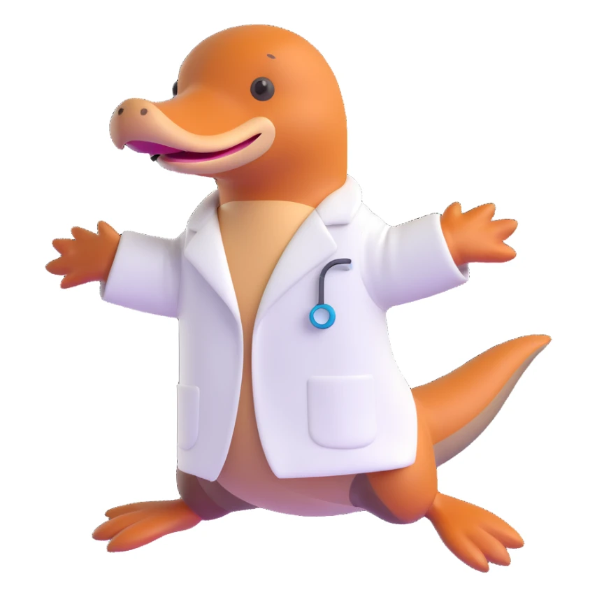 platypus in a white lab coat, jumping with excitement sticker