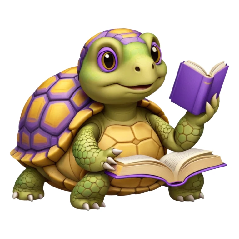 clever tortoise with a book, yellow and purple colors sticker