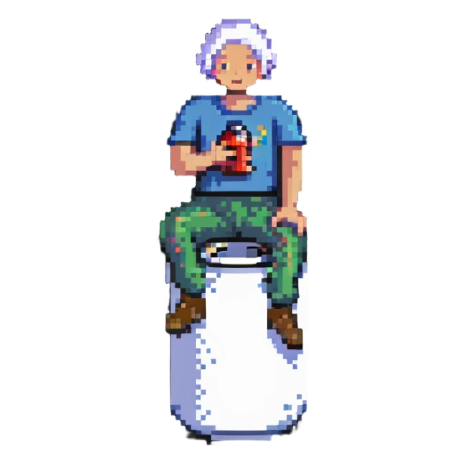 man sitting on a can, can bursting sticker