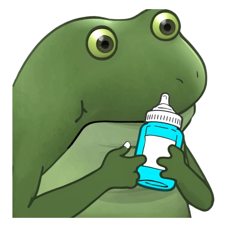 bufo frog meme style holding a pill bottle, pharmacology theme sticker