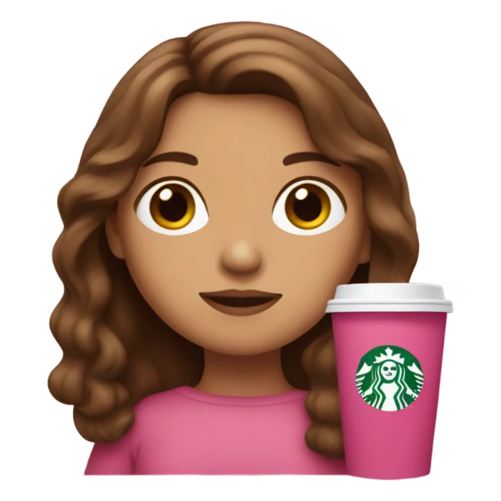 Brown hair white Spanish girl holding a pink Starbucks cup sticker