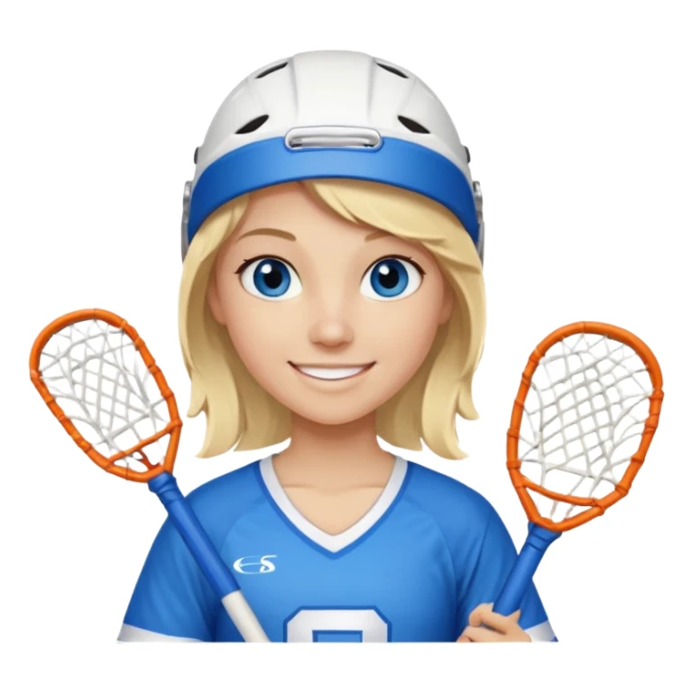 Blonde white with blue eyes lacrosse player holding one lacrosse stick wearing blue and white gear  sticker