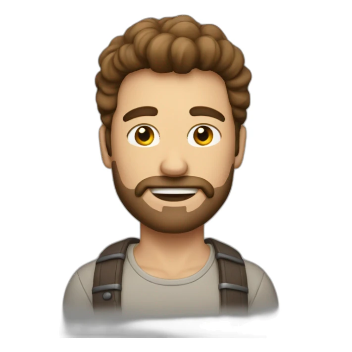 men with borwn hair taking a macebell sticker