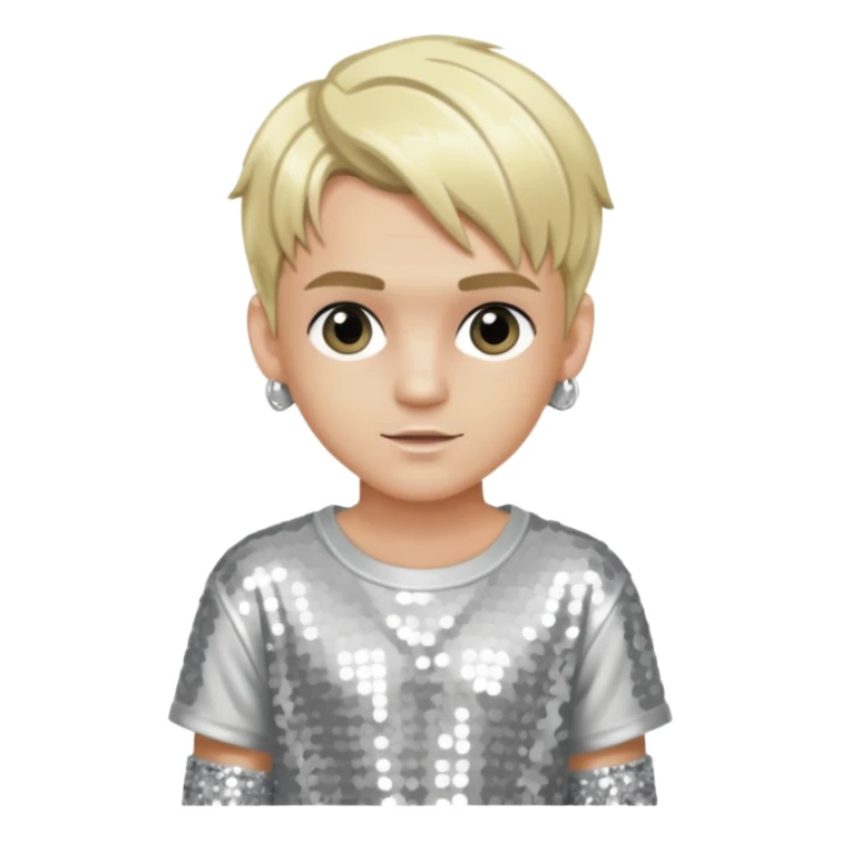 Aaron Carter with blonde hair, silver sequin crop top, silver sequin baggy pants sticker