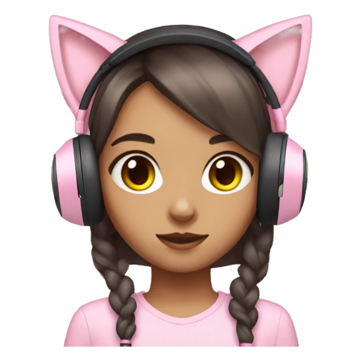 Girl with pastel pink gaming headset that has cat ears  sticker
