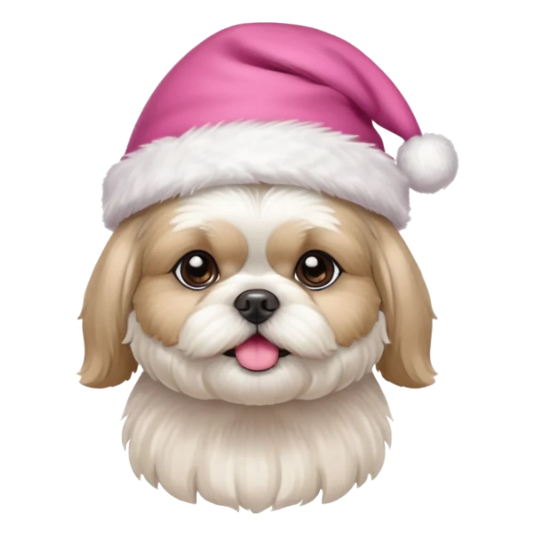 one little white all over shih tzu dog with pink santa hat  sticker