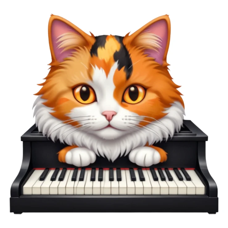 calico cat play piano, portrait sticker