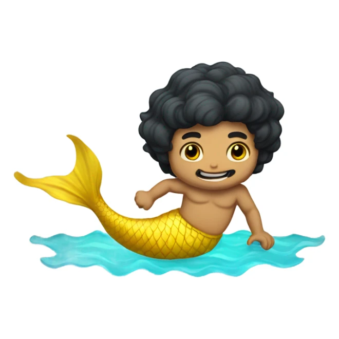 Tan merman with dark hair and yellow tail sticker