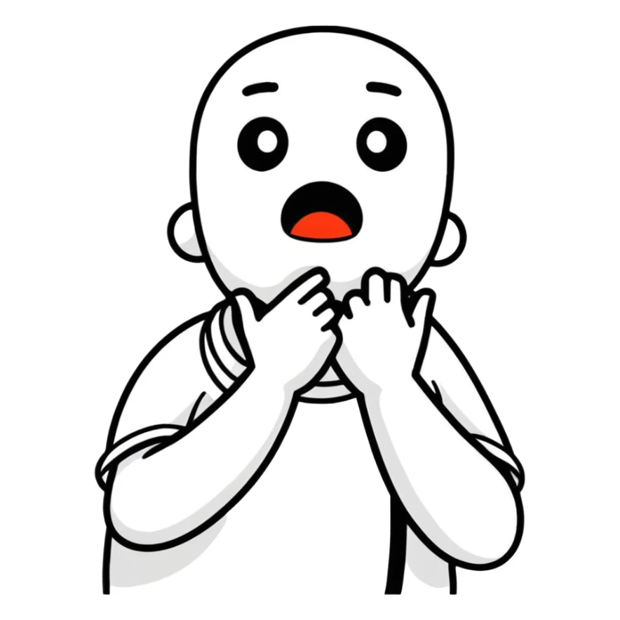 person choking themselves, cartoonish style sticker