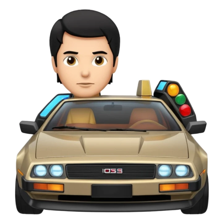 Black haired man with delorean in background  sticker