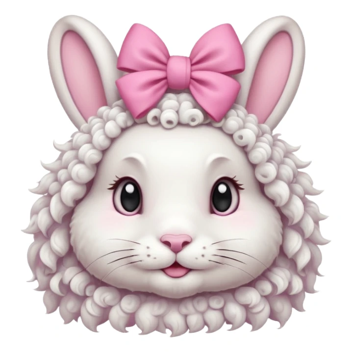 curly white bunny with pink bow on head sticker
