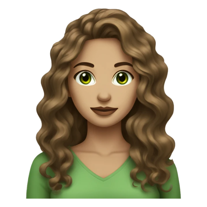 hot woman long brown wavy voluminous hair with green eyes beige skin sticker