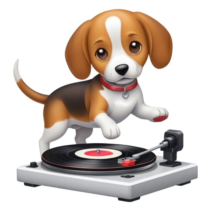 I would like an emoji with a beagle that spins vinyl on a turntable sticker
