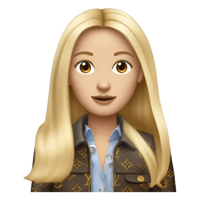Blonde with long straight hair, grey eyes and Louis Vuitton  sticker