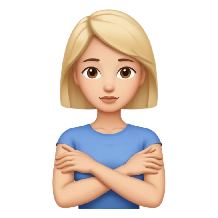 woman arms crossed holding neck sticker